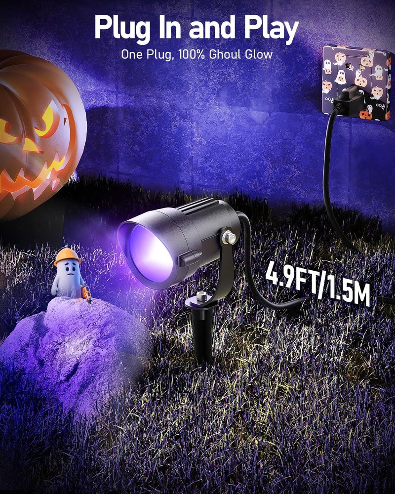 HIBOITEC Halloween Black Light Spotlight Outdoor 12W IP65 Waterproof LED Spot Lights Landscape Lighting with 4.9ft US Plug for Glow Party Body Paint Yard Garden Decorations 1Pack - Image 3